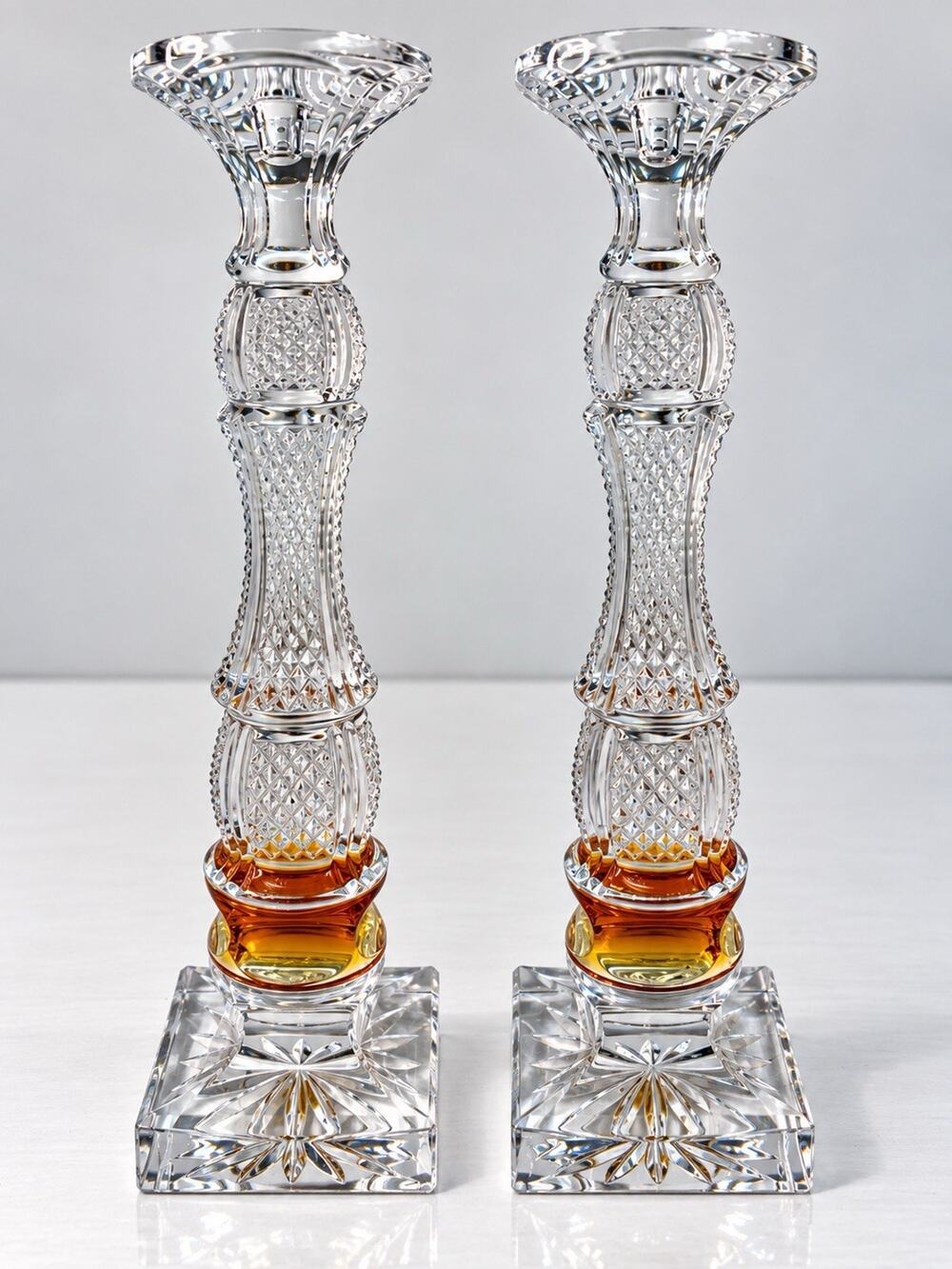 PAIR Waterford Golden Age Crystal Candlesticks 40035327 Amber 16” RARE